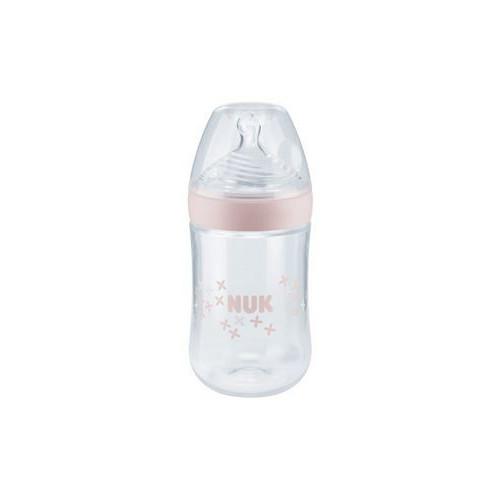 Miniaturka artykułu - NUK Nature Sense Butelka ze smoczkiem silikonowym 6-18m M r&oacute;żowa, 1szt.