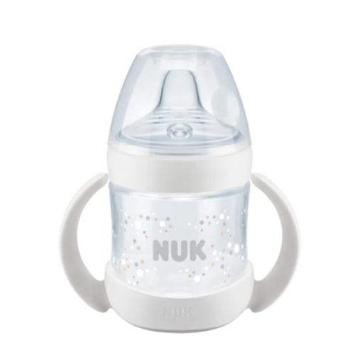 Miniaturka artykułu - NUK Nature Sense Butelka z uchwytami ze wskaźnikiem temperatury ustnik silikonowy niekapek biała, 150ml