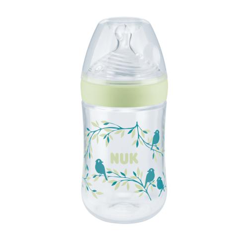 Miniaturka artykułu - NUK Nature Sense Butelka ze wskaźnikiem temperatury M 6-18m zielona Ptaszek, 260ml