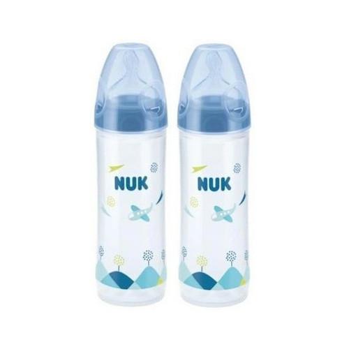 Miniaturka artykułu - NUK NEW CLASSIC Zestaw butelek ze smoczkiem silikonowym 6-18m niebieska 250ml, 2szt.