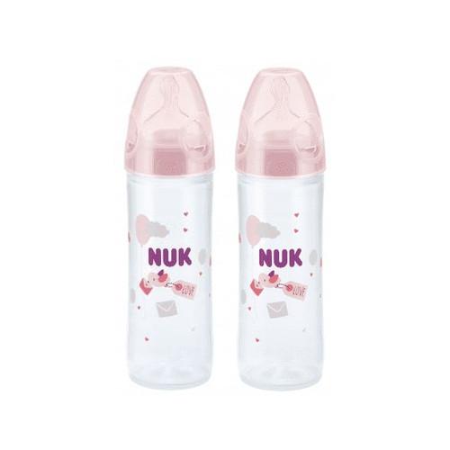 Miniaturka artykułu - NUK NEW CLASSIC Zestaw butelek ze smoczkiem silikonowym 6-18m r&oacute;żowa 250ml, 2szt.