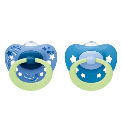 Miniaturka artykułu - NUK Signature Night Smoczek silikonowy uspokajający 18-36m boy, 2 sztuki