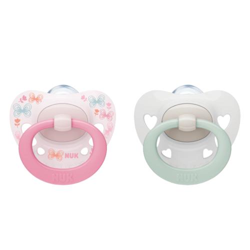 Miniaturka artykułu - NUK Signature Smoczek silikonowy uspokajający 0-6m girl, 2 sztuki