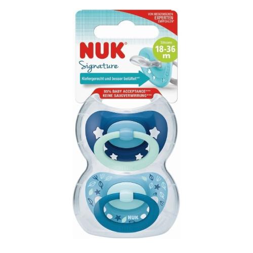 Miniaturka artykułu - NUK Signature Smoczek silikonowy uspokajający 18-36m boy, 2 sztuki