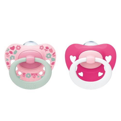 Miniaturka artykułu - NUK Signature Smoczek silikonowy uspokajający 6-18m girl, 2 sztuki