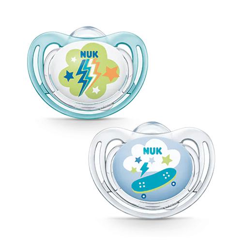 Miniaturka artykułu - NUK Silikonowy smoczek uspokajający Freestyle 0-6m niebieski, 2szt. (730133)