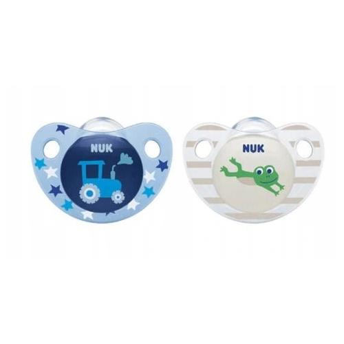 Miniaturka artykułu - NUK Smoczek silikonowy anatomiczny Trendline 0-6m Boy, 2 szt. traktor i żaba