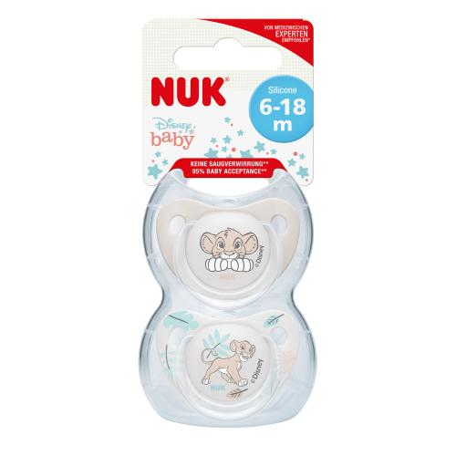 Miniaturka artykułu - NUK Smoczek uspokajający silikonowy 6-18m Kr&oacute;l Lew, 2szt.