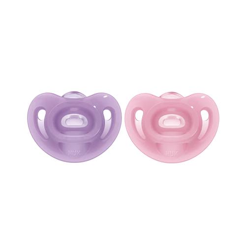 Miniaturka artykułu - NUK Smoczek uspokajający silikonowy Sensitive 0-6m Girl, 2 szt.