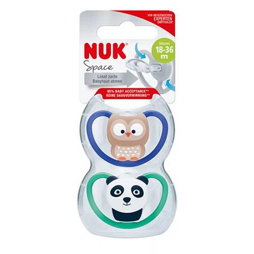 Miniaturka artykułu - NUK SPACE Smoczek silikonowy uspakajający 18-36m granatowy i zielony - boy, 2 sztuki