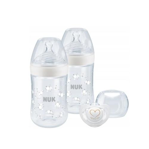 Miniaturka artykułu - NUK Twin Set Biały Zestaw 2 butelki 260ml + smoczek uspakajający GENIUS + pudełko na smoczek 