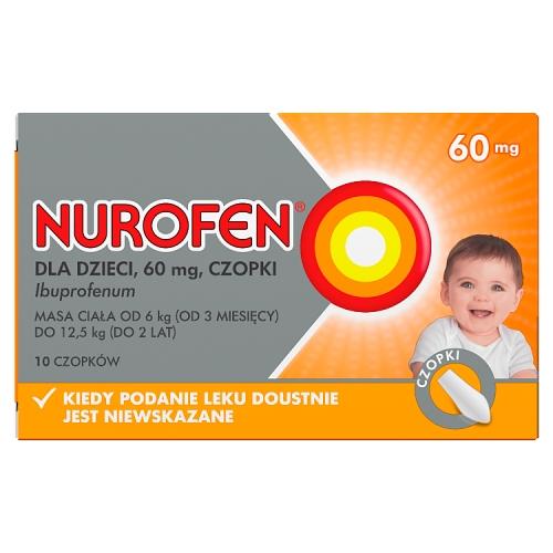 Miniaturka artykułu - Nurofen dla dzieci 60mg czopki - 10 sztuk