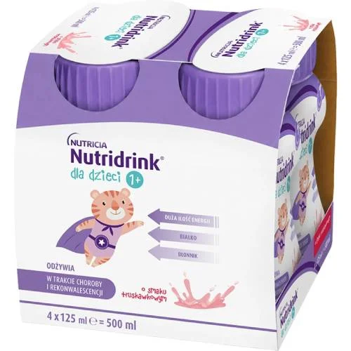 Miniaturka artykułu - Nutridrink dla dzieci smak truskawkowy, 4 x 125 ml