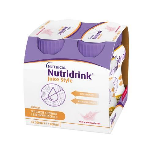 Miniaturka artykułu - Nutridrink Juice Style smak orzeźwiającej maliny, 4 x 200 ml KR&Oacute;TKA DATA 06.10.2026