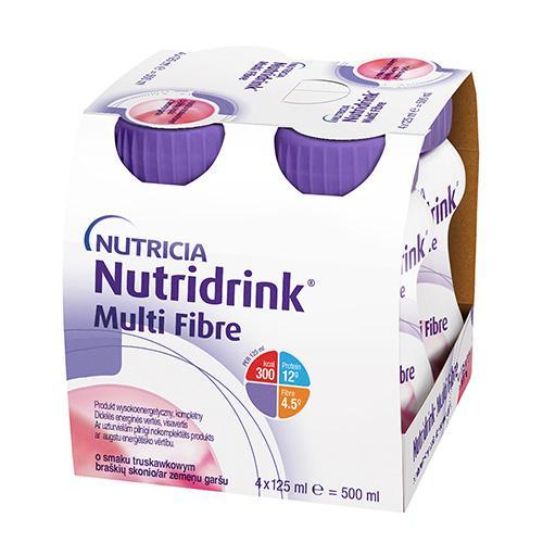Miniaturka artykułu - Nutridrink Multi Fibre truskawka, 4x125ml USZKODZONE TEKTUROWE OPAKOWANIE