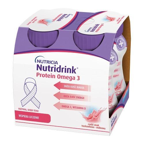 Miniaturka artykułu - Nutridrink Protein Omega 3 rześki smak truskawka - malina, 4x125ml USZKODZONE TEKTUROWE OPAKOWA.