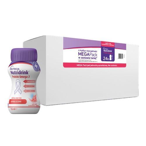 Miniaturka artykułu - Nutridrink Protein Omega 3 rześki smak truskawkowo-malinowy megapack, 24 x 125 ml USZKODZONY KARTON ZBIORCZY