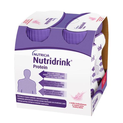 Miniaturka artykułu - Nutridrink Protein truskawka, 4 x 125 ml USZKODZONE TEKTUROWE OPAKOWANIE