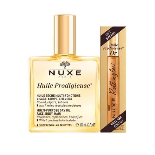 NUXE Huile Prodigieuse Zestaw Suchy olejek, 100ml + Suchy olejek Roll-On, 8ml 