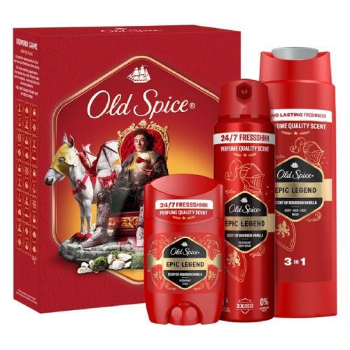 Old Spice Epic Legend Zestaw prezentowy dla mężczyzn: Żel pod prysznic i szampon do włos&oacute;w 3w1, 250 ml + Dezodorant w sztyfcie, 50 ml + Dezodorant w sprayu, 150 ml USZKODZONE TEKTUROWE OPAKOWANIE