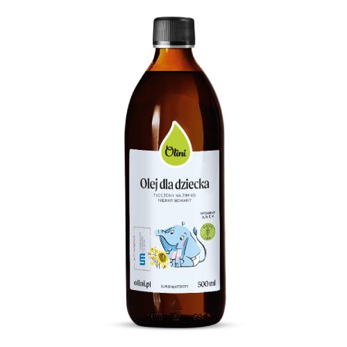 Miniaturka artykułu - Olini Olej dla dziecka tłoczony na zimno nierafinowany, 500 ml