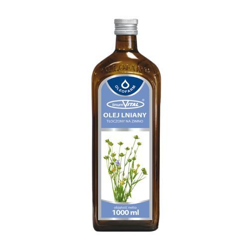 Miniaturka artykułu -  Oleofarm LinumVital olej lniany tłoczony na zimno, 1000ml  KR&Oacute;TKA DATA 30.09.2026