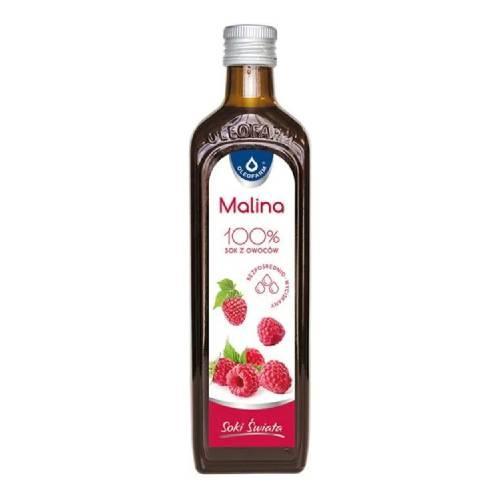 Miniaturka artykułu - OLEOFARM Sok malinowy - 490 ml  KR&Oacute;TKA DATA 31.10.2026