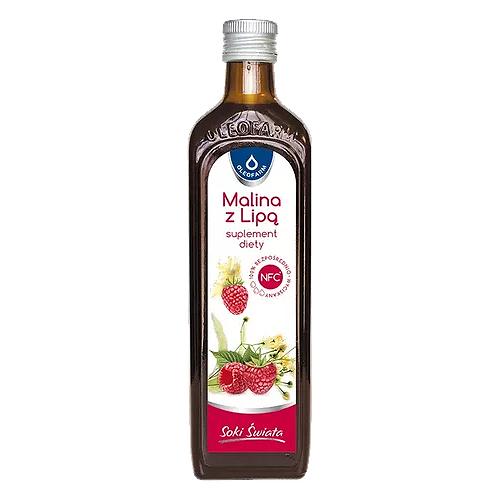 Zdjęcie produktu - OLEOFARM Sok malinowy z lipą, 490ml 