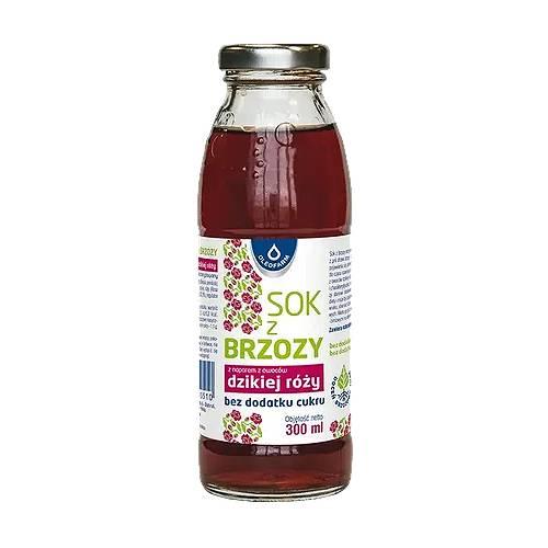 Miniaturka artykułu - OLEOFARM Sok z brzozy z naparem z dzikiej r&oacute;ży bez dodatku cukru, 300ml