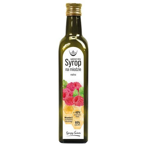 Miniaturka artykułu - OLEOFARM Syrop na miodzie malina, 250ml KR&Oacute;TKA DATA 31.10.2026