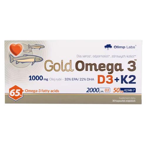 Miniaturka artykułu - OLIMP Gold Omega 3 D3+K2 - wspomaga serca i uzupełnia niedobory D3