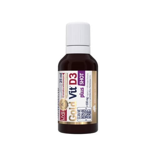 Miniaturka artykułu - Olimp Gold Vit D3 plus Shot wiśniowy, 25 ml Ampułka KR&Oacute;TKA DATA 03.06.2026