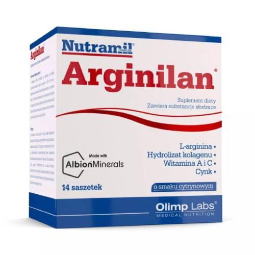 Miniaturka artykułu - Olimp Nutramil Complex Arginilan o smaku cytrynowym, 14 sasz. USZKODZONE/ BRAK KARTONOWEGO OPAKOWANIA