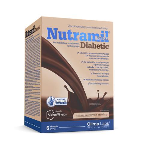 Miniaturka artykułu - Olimp Nutramil Complex Diabetic o smaku czekoladowym, 6 saszetek USZKODZONE OPAKOWANIE TEKTUROWE