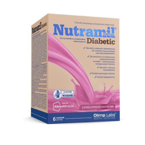 Miniaturka artykułu - Olimp Nutramil Complex Diabetic o smaku owoc&oacute;w leśnych, 6 saszetek USZKODZONE KARTONOWE OPAKOWANIE