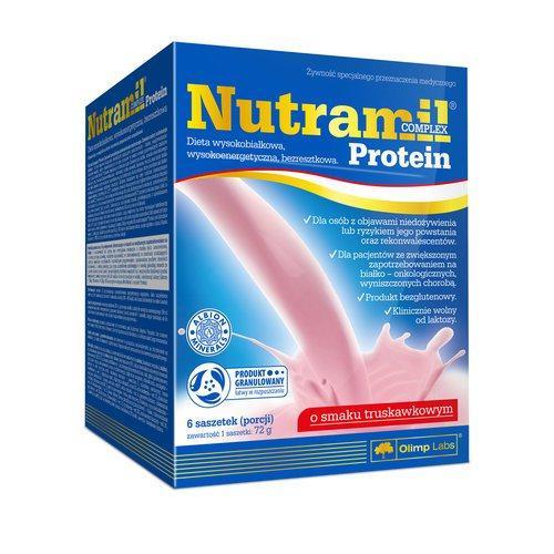 Miniaturka artykułu - Olimp Nutramil Complex Protein truskawka - 6 saszetek USZKOZONE OPAKOWANIE