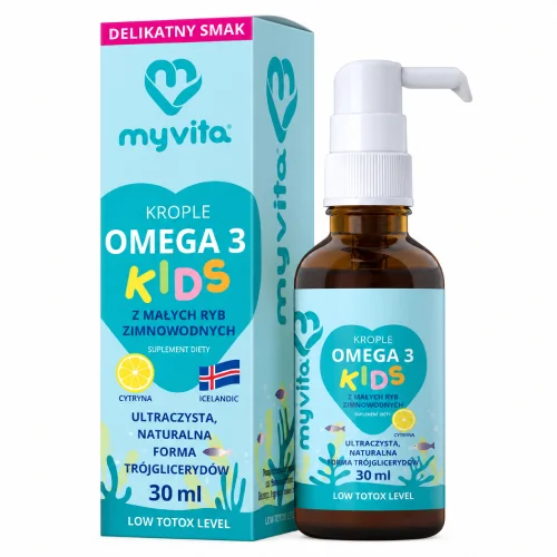 Miniaturka artykułu - MyVita Omega-3 Kids Krople dla dzieci, 30 ml