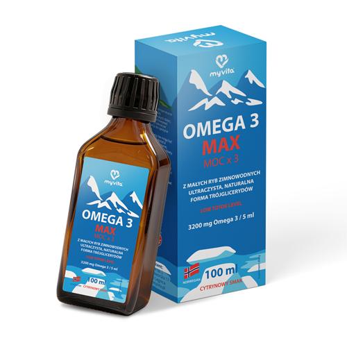 Miniaturka artykułu - MyVita Omega 3 Max w płynie, 100 ml - kwasy DHA i EPA