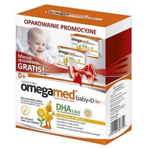 Miniaturka artykułu - OMEGAMED BABY + D, 60 kaps.+ 30kaps.