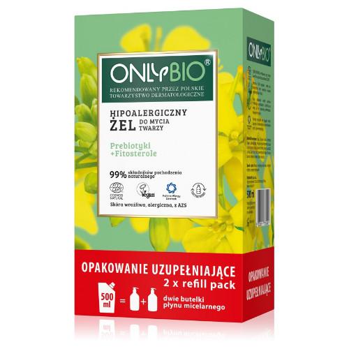Miniaturka artykułu - OnlyBio Hipoalergiczny żel do mycia twarzy, 500ml (2x250ml) REFILL
