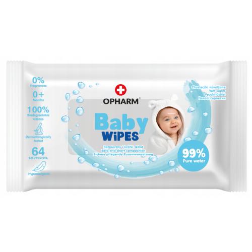 Miniaturka artykułu - Opharm Baby Wipes Chusteczki nawilżane dla dzieci, 64szt.