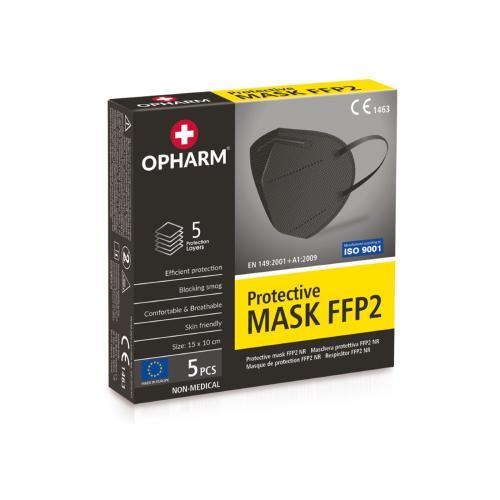Miniaturka artykułu - OPHARM Maska Ochronna FFP2 czarna, 5szt. KRÓTKA DATA 31.07.2025