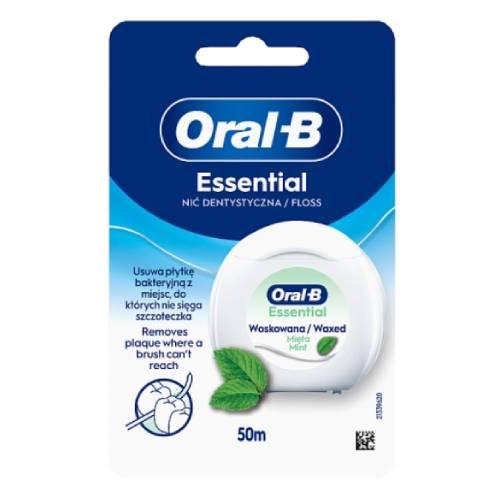 Miniaturka artykułu - Oral-B Essential Floss Woskowana nić dentystyczna smak miętowy, 50 m