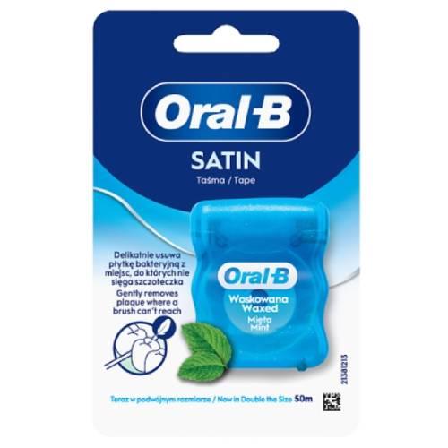 Miniaturka artykułu - Oral-B Satin Tape Woskowana nić dentystyczna, usuwa płytkę bakteryjną, 2x 50 m