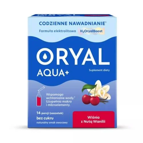 Miniaturka artykułu - Oryal Aqua+ Wiśnia z Nutą Wanilii, 14 sasz. KR&Oacute;TKA DATA 28.11.2026