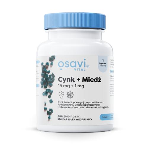 Miniaturka artykułu - OSAVI Cynk 15 mg + Miedź 1 mg, 120 kaps.