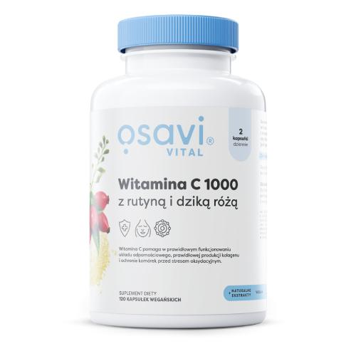 Miniaturka artykułu - OSAVI Witamina C 1000 z rutyną i dziką r&oacute;żą, 120 kaps.