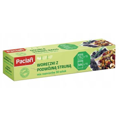 Miniaturka artykułu - PACLAN Woreczki z podw&oacute;jną struną, 1L/15szt, 3,5L/15szt USZKODZONE OPAKOWANIE TEKTUROWE