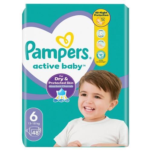 Miniaturka artykułu - Pampers Active Baby 6 Pieluszki 13-18 kg, 48 szt. USZKODZONE FOLIOWE OPAKOWANIE
