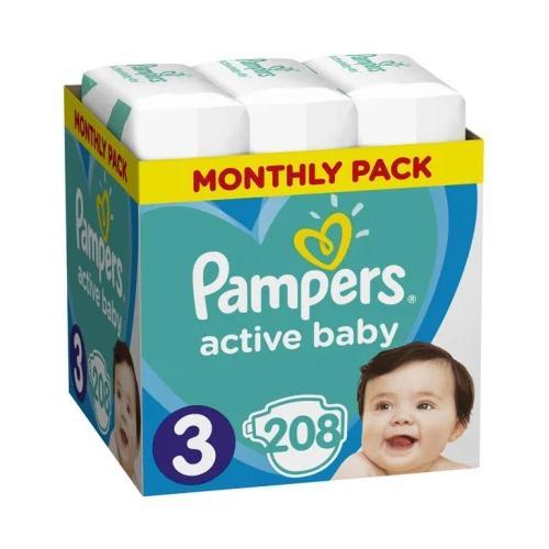 Miniaturka artykułu - Pampers Active Baby rozmiar 3, 208 pieluszek USZKODZONE OPAKOWANIE TEKTUROWE